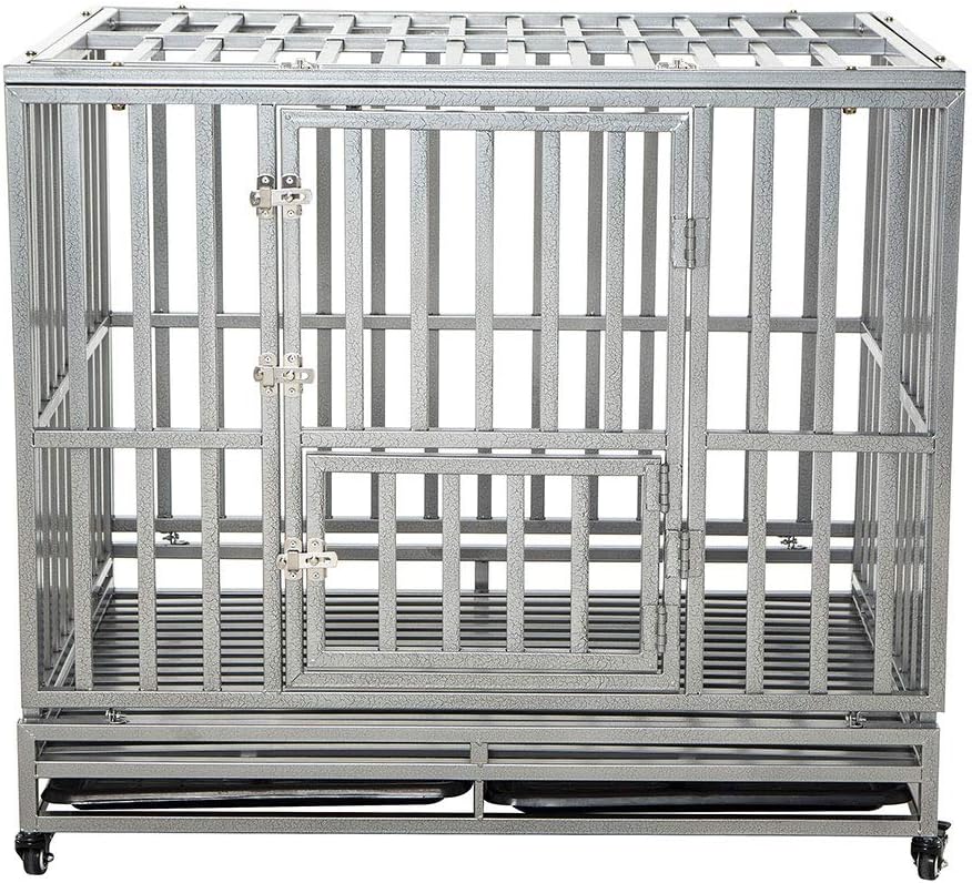 38 inch Silver Metal Dog Cage with Four Wheels Q208498