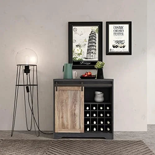 Farmhouse Kitchen Hutch Cabinet with Double Barn Door and Shelves G43499