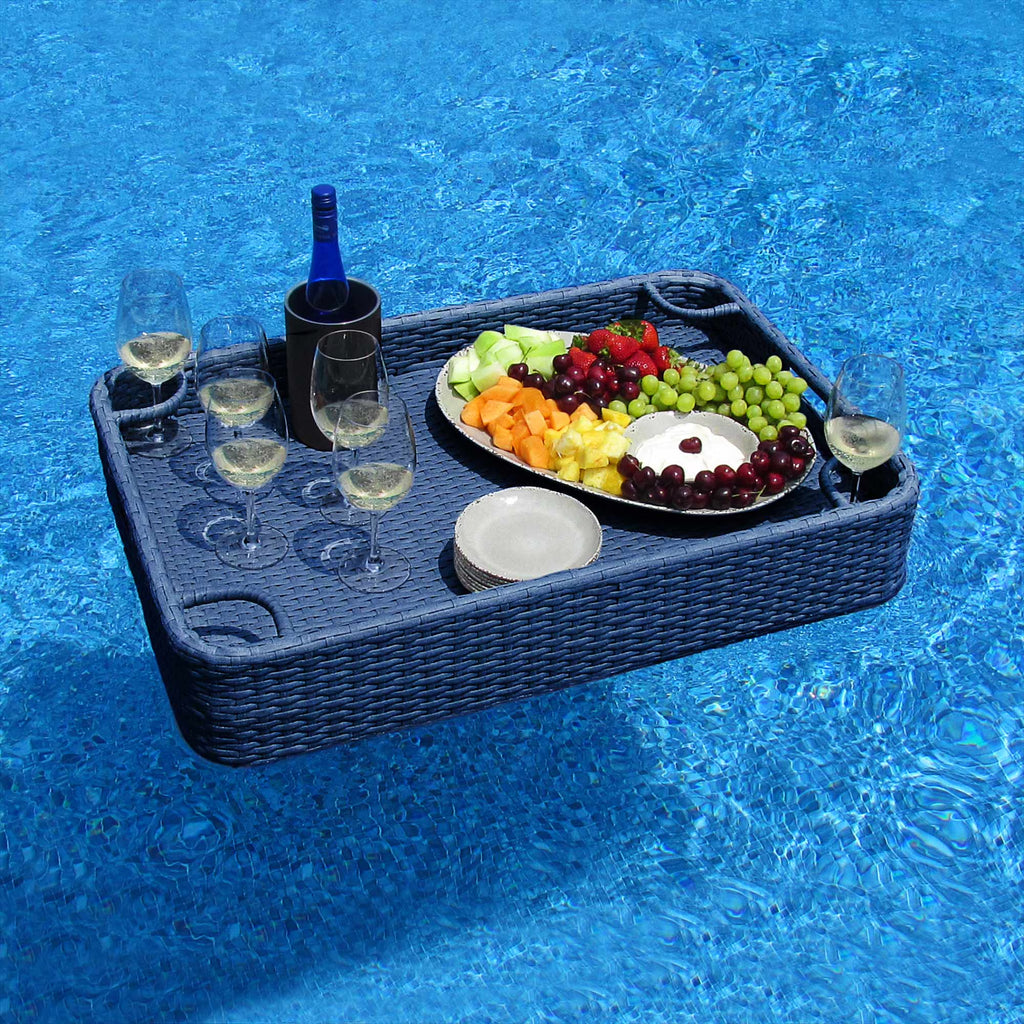 Navy Wicker Floating Pool Tray with Aluminum Frame X514