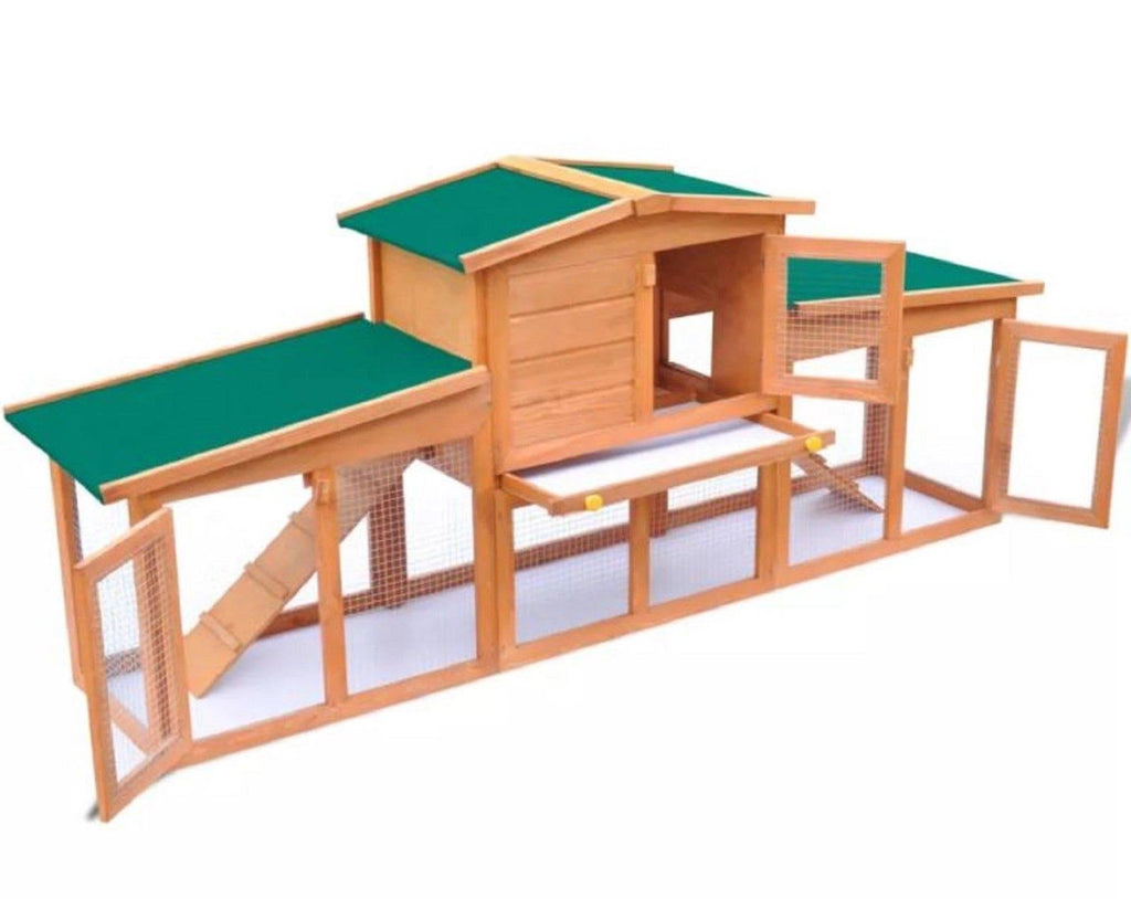 75 in. Wood Chicken Coop Small Animal House Rabbit Hutch Pet Cage with 2 Runs X897082