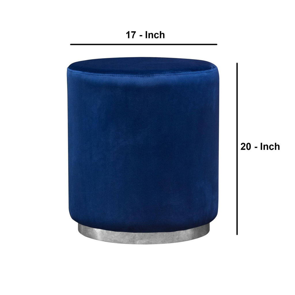 Blue Velvet Round Accent Ottoman with Metal Base D133774