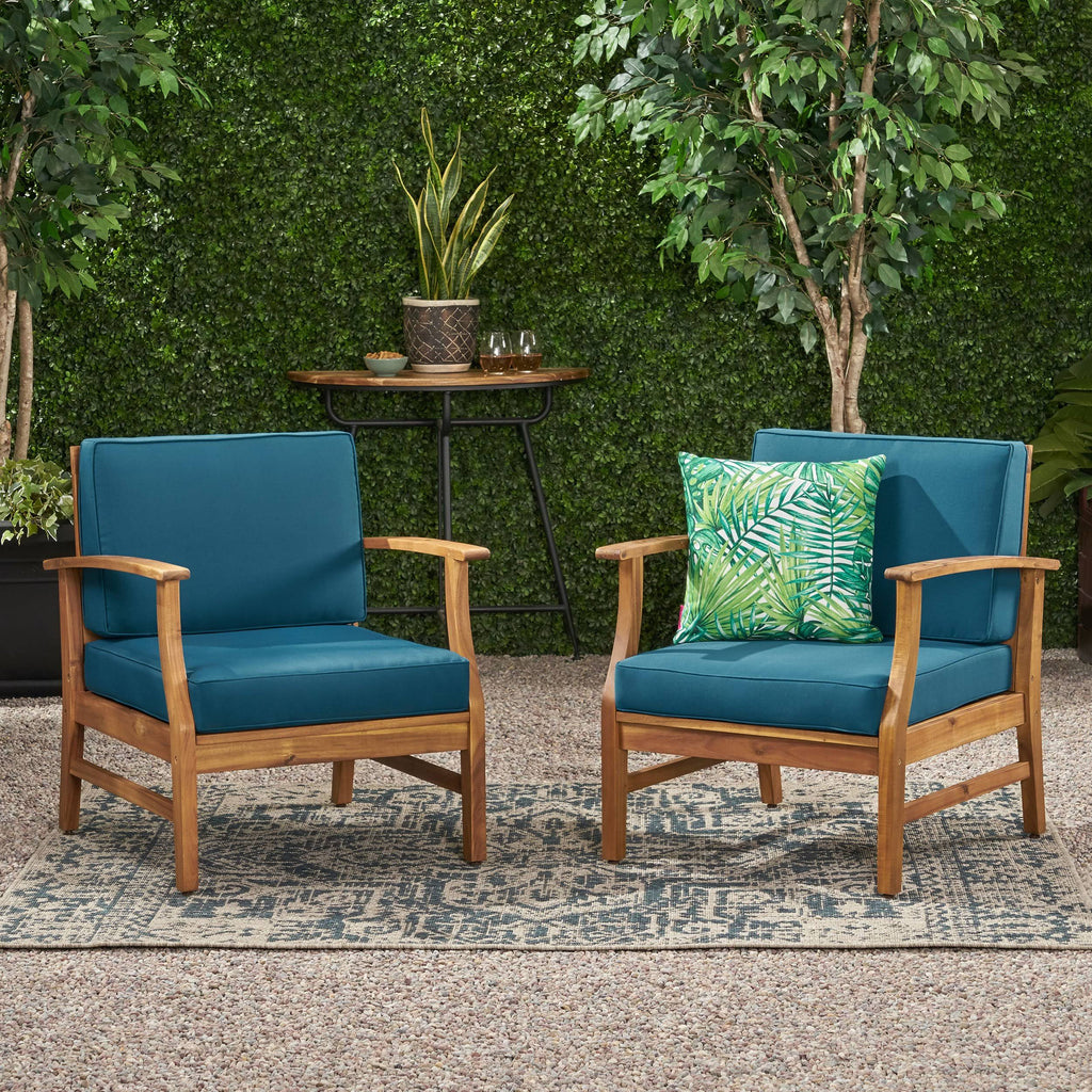 Outdoor Teak Finished Acacia Wood Club Chairs Q19591