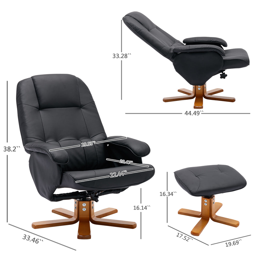 Beige Faux Leather Swivel Recliner Chair with Ottoman and Wood Base Z30321