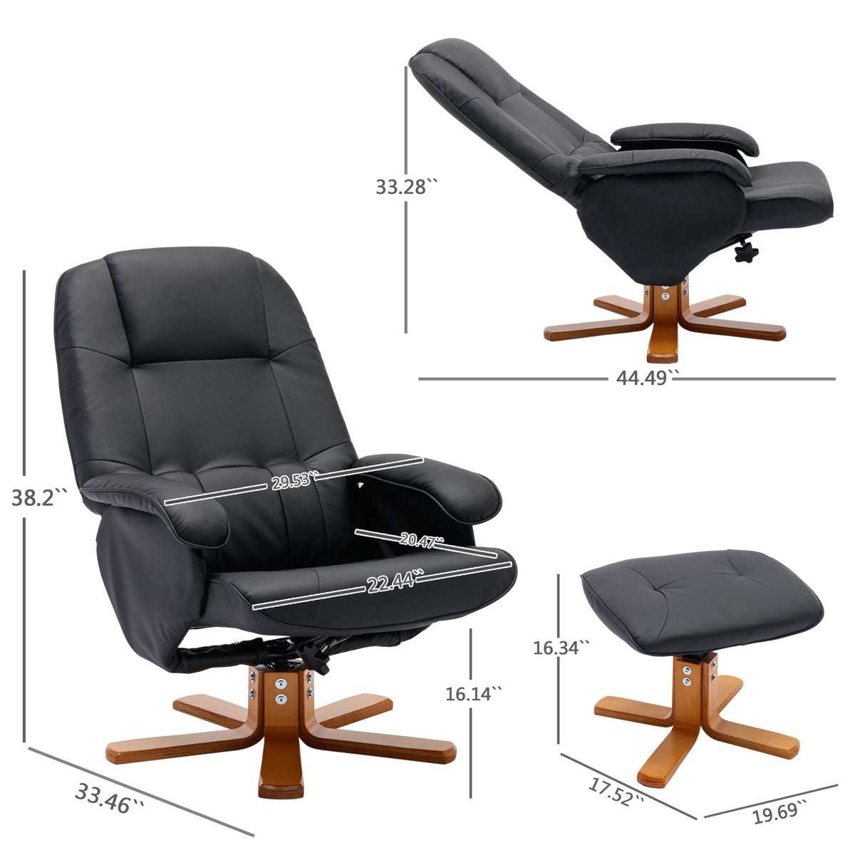 Beige Faux Leather Swivel Recliner Chair with Ottoman and Wood Base Z30321