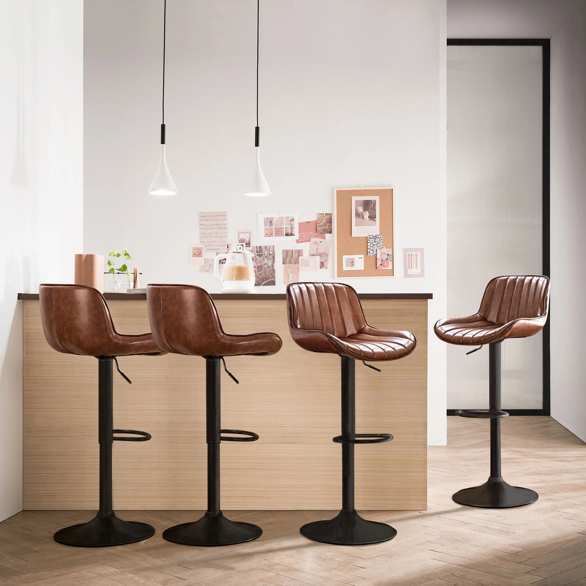 Cognac Faux Leather Swivel Bar Stools Set of 2 with Backrest V84562