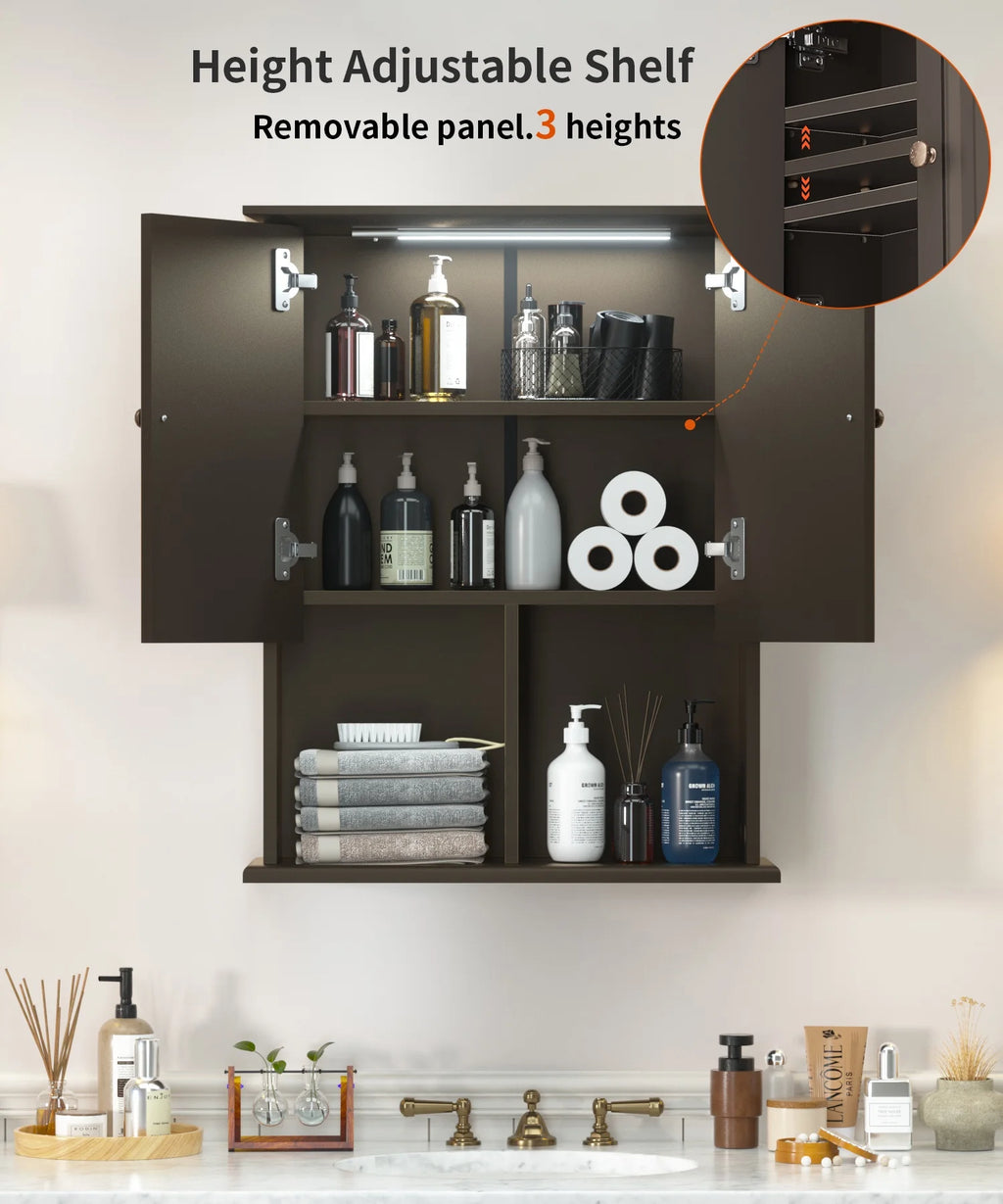 Wooden Wall Mounted Cabinet with LED and Adjustable Shelf G9821
