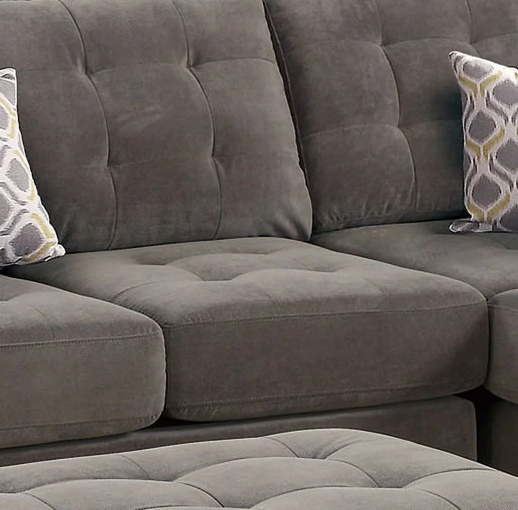 Charcoal Waffle Suede Sectional Sofa with Pillows D47003