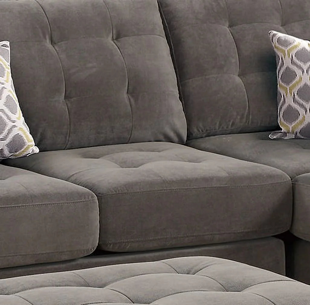 Charcoal Waffle Suede Sectional Sofa with Pillows D47003