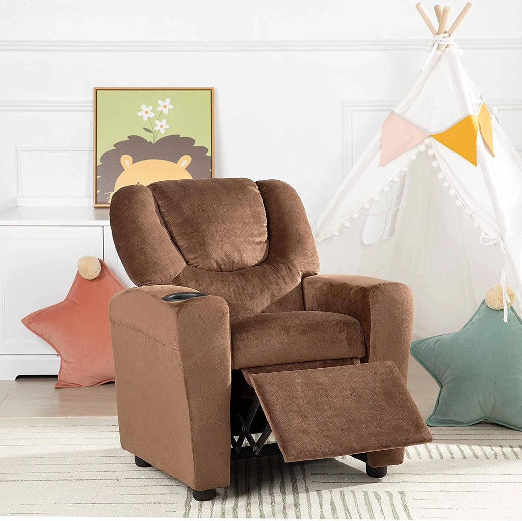 Brown Microfiber Toddler Recliner with Footrest D716
