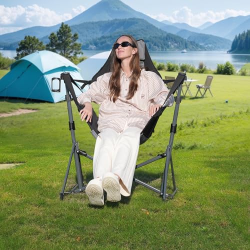 Black Folding Hammock Camping Chair with Cup Holder M66497