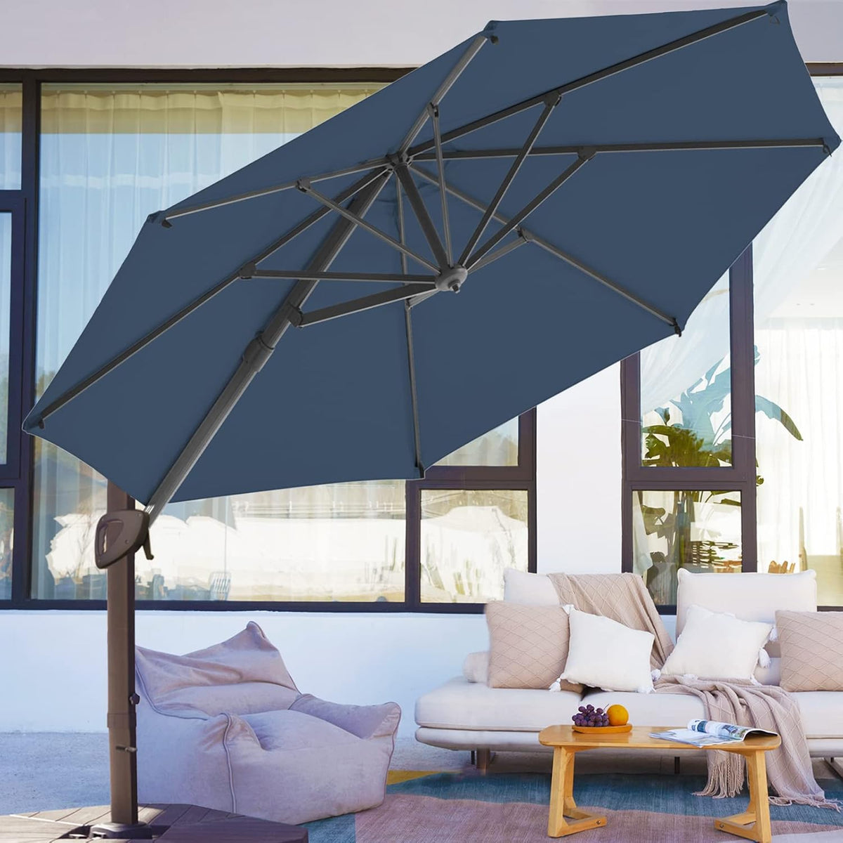 Beige 9x9 FT Square Cantilever Patio Umbrella with Aluminum Frame C50068