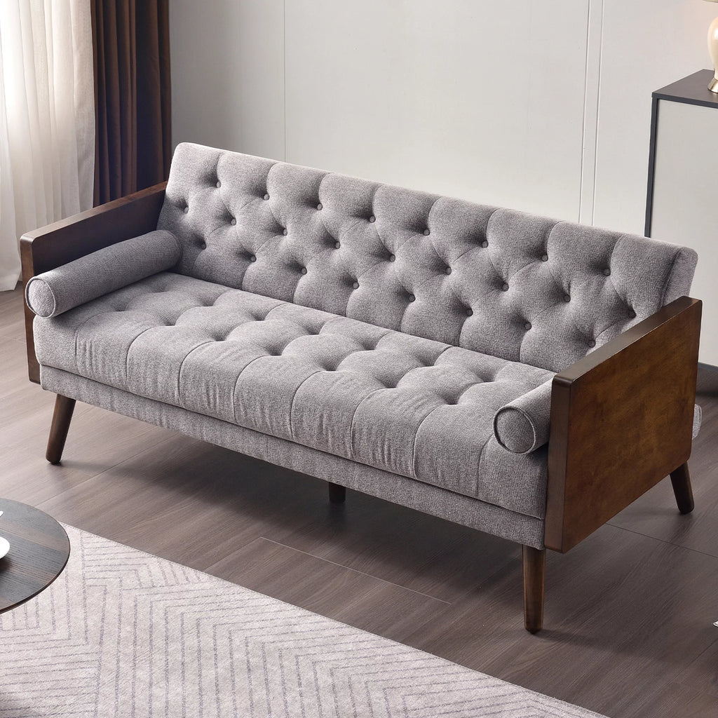 70 inch Grey Chenille Convertible Futon Sofa Bed H855366