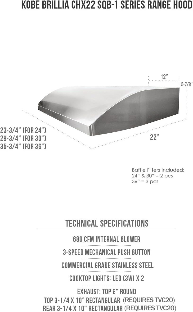 Under Cabinet Range Hood, 3-Speed, 680 CFM, LED Lights, Baffle Filters Q433