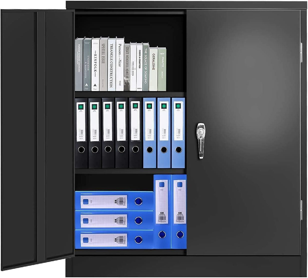 Black Tall Metal Storage Cabinet with 2 Doors and 4 Shelves W3356