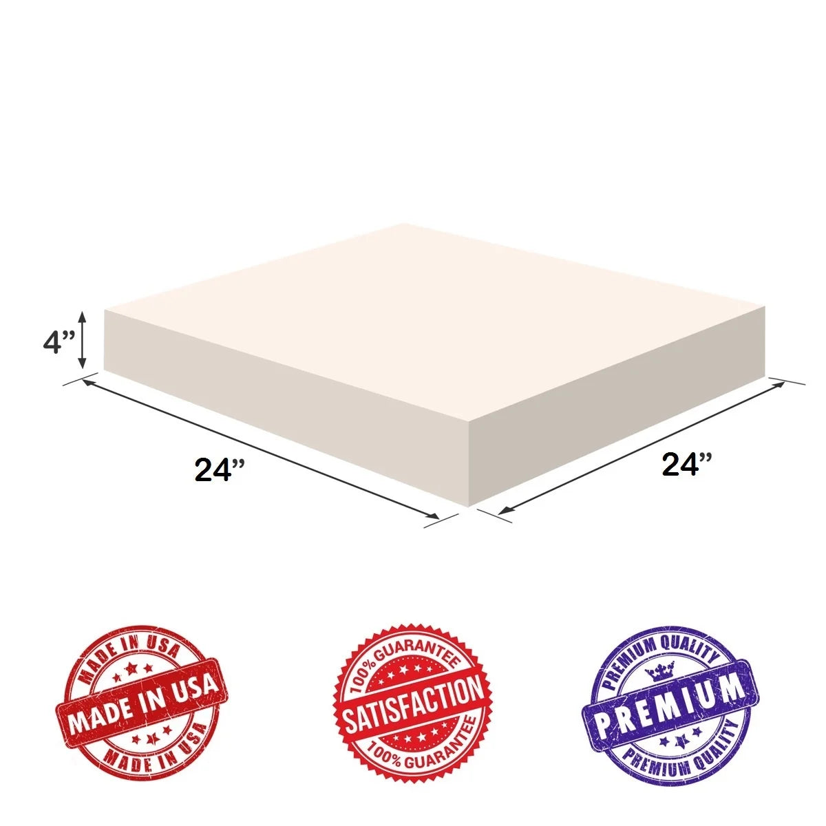 Visco Memory Foam Square Sheet 4"Hx24"Wx24"L 2.5 lb Regular Density N5924