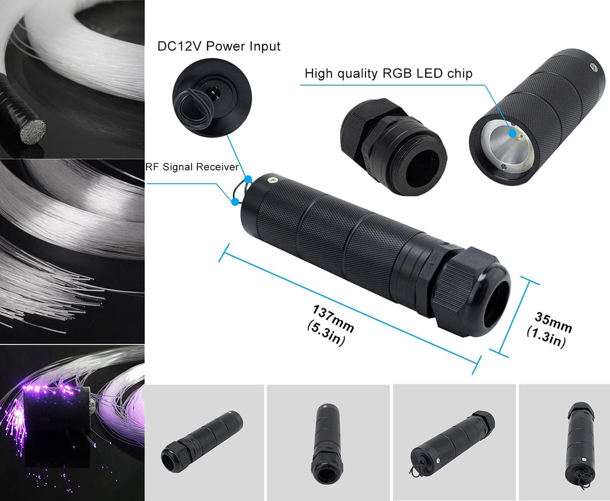 Car Use Bluetooth 6W RGB LED Fiber Optic Star Ceiling Light Kit APP Remote Controller 150pcs 0.03in 6.5ft Optic Cable Music Mode Sensory Lighting M73983