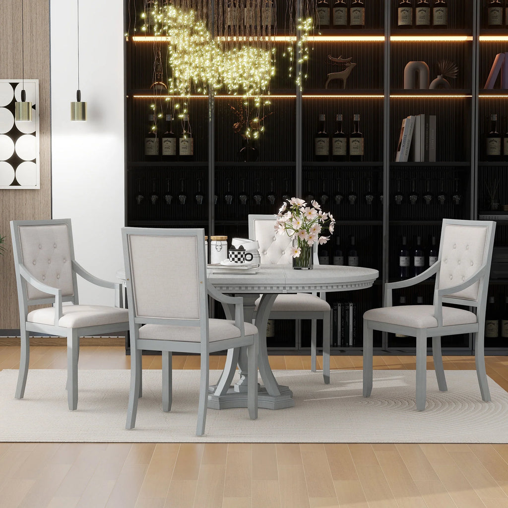 5 Piece Gray Wood Dining Table Set with 4 Upholstered Chairs E30339