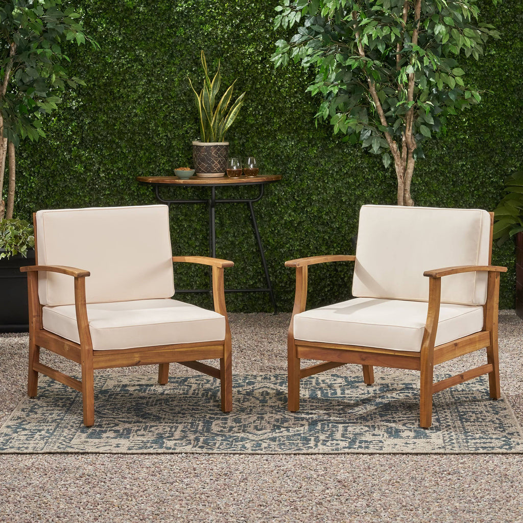 Outdoor Teak Finished Acacia Wood Club Chairs Q19591