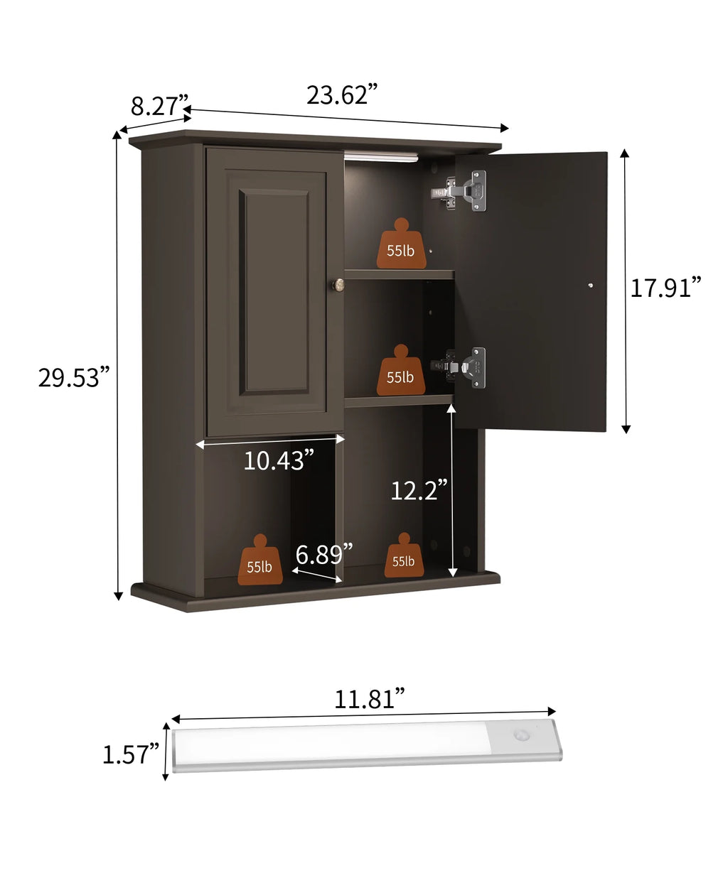 Wooden Wall Mounted Cabinet with LED and Adjustable Shelf G9821