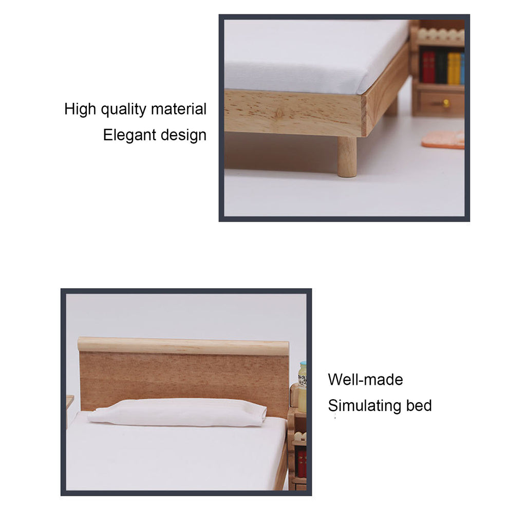 Wooden Double Bed for Dollhouse Decoration F1077