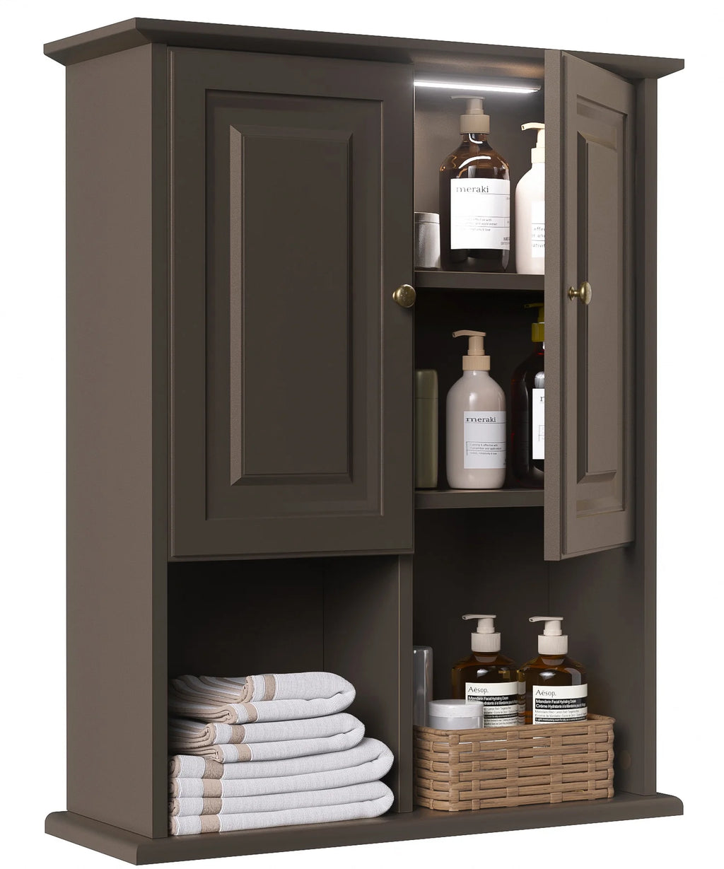 Wooden Wall Mounted Cabinet with LED and Adjustable Shelf G9821