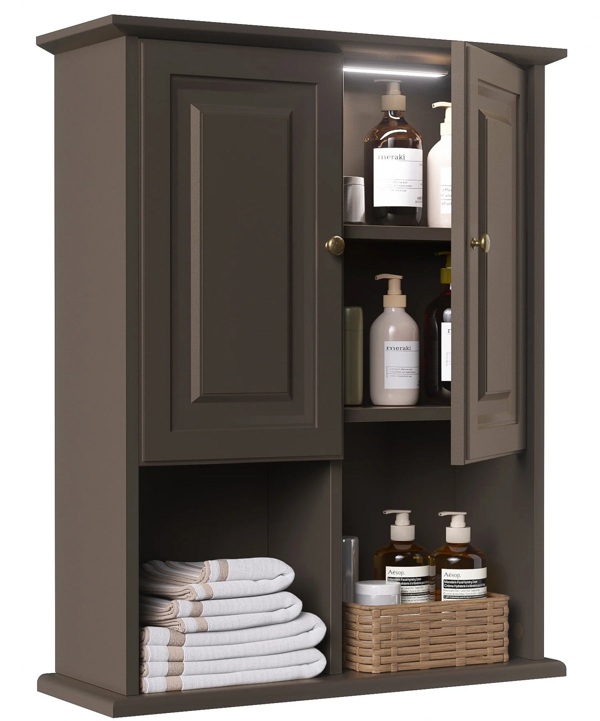 Wooden Wall Mounted Cabinet with LED and Adjustable Shelf G9821