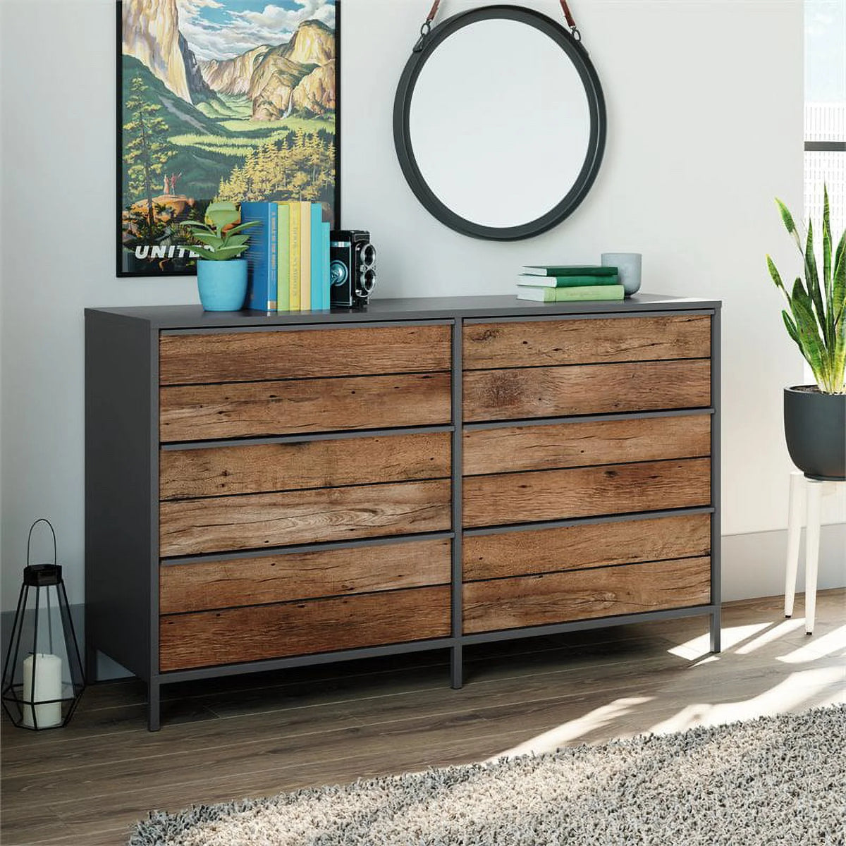 6 Drawers Modern Engineered Wood Dresser in Oak N760