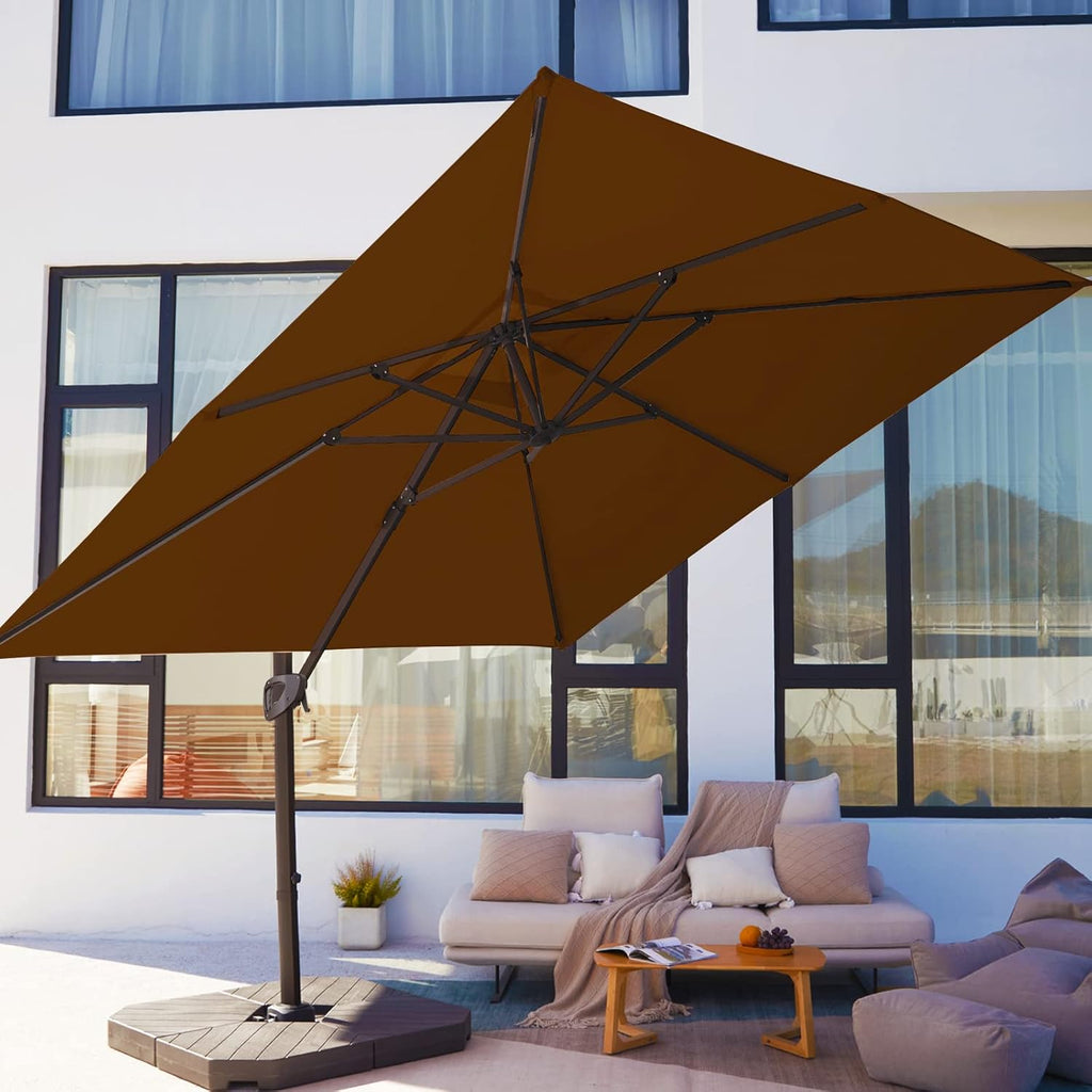 Beige 9x9 FT Square Cantilever Patio Umbrella with Aluminum Frame C50068