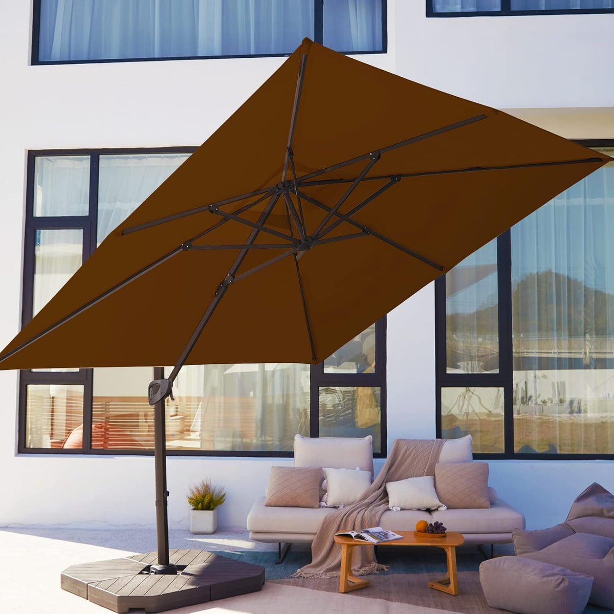 Beige 9x9 FT Square Cantilever Patio Umbrella with Aluminum Frame C50068