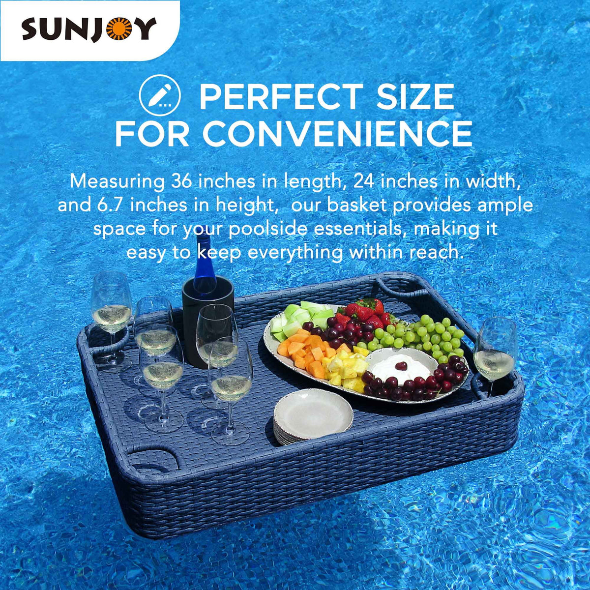 Navy Wicker Floating Pool Tray with Aluminum Frame X514