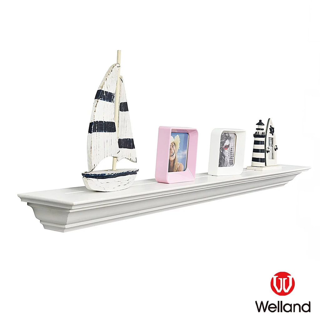 60'' Solid Pine Wood White Wall Floating Shelf J223634
