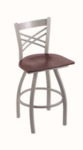 Swivel Bar Stool with Anodized Nickel Finish and Dark Cherry Oak Seat P543