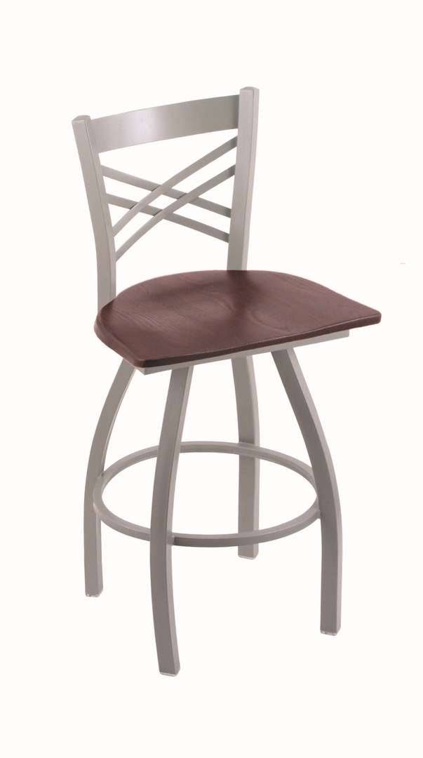 Swivel Bar Stool with Anodized Nickel Finish and Dark Cherry Oak Seat P543