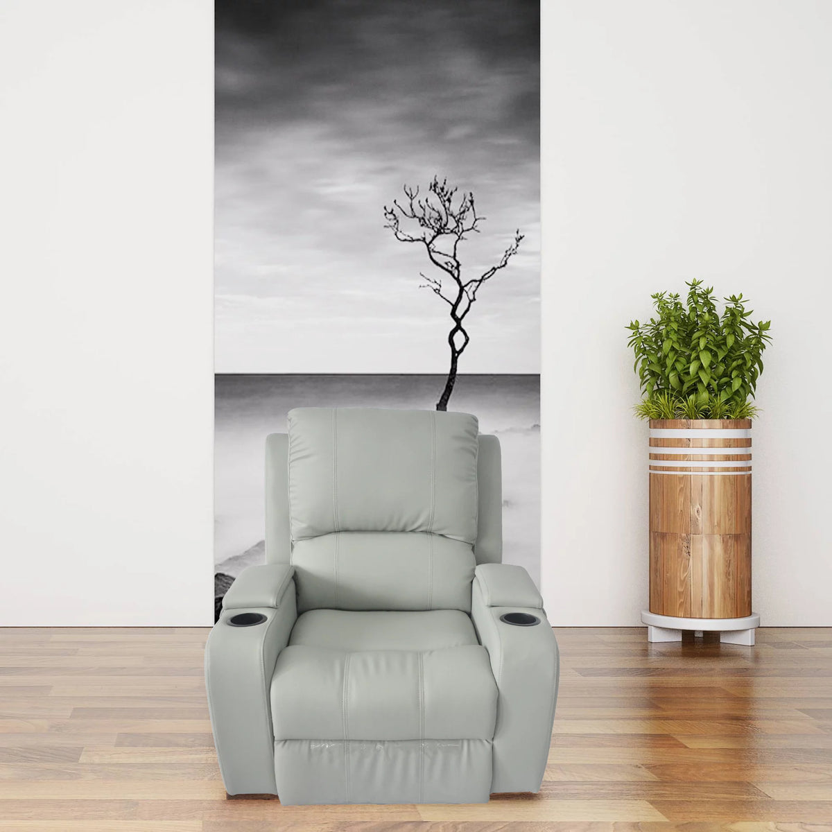 Gray PU Leather Recliner Chair with Storage T312812