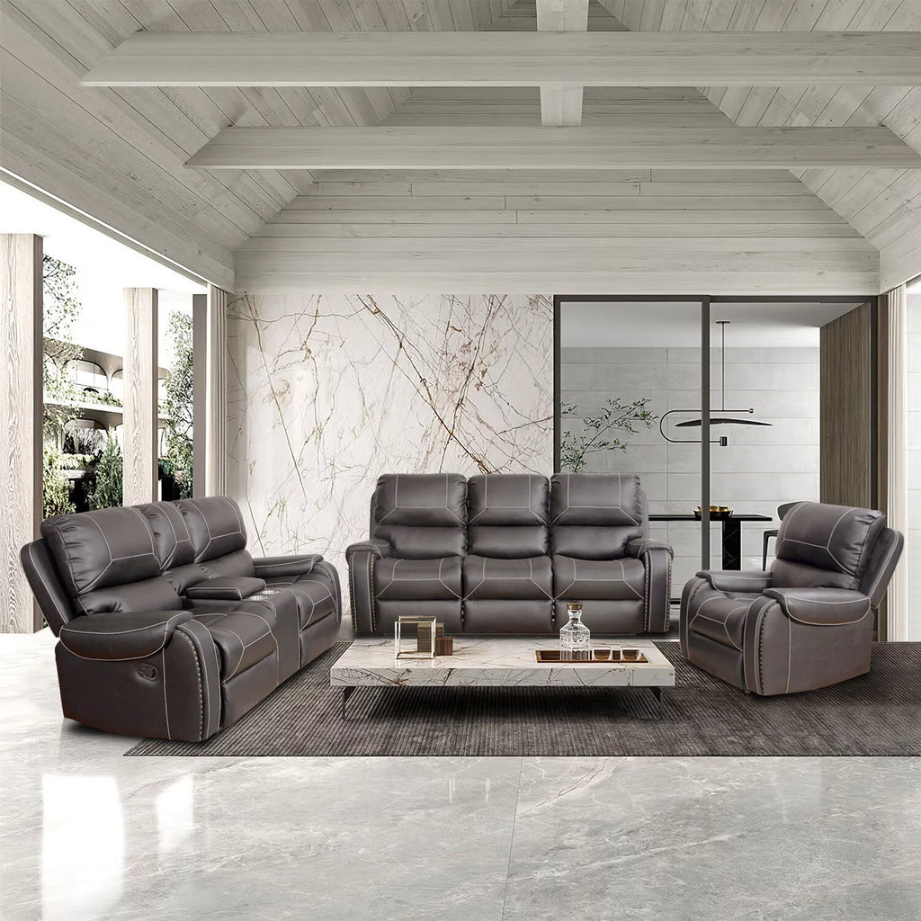 3-Seater Reclining Faux Leather Sofa with Drop-Down Table and Cup Holders Q79136