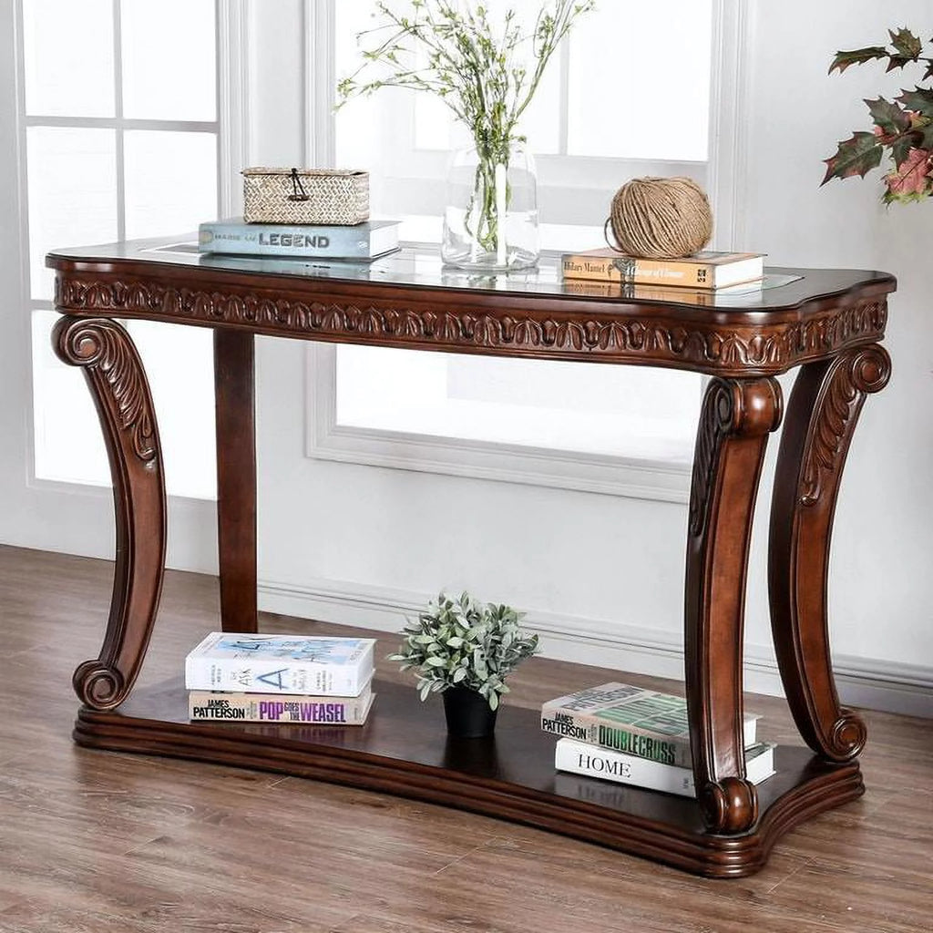 Dark Oak Tempered Glass Top Coffee Table Set 3pcs T560