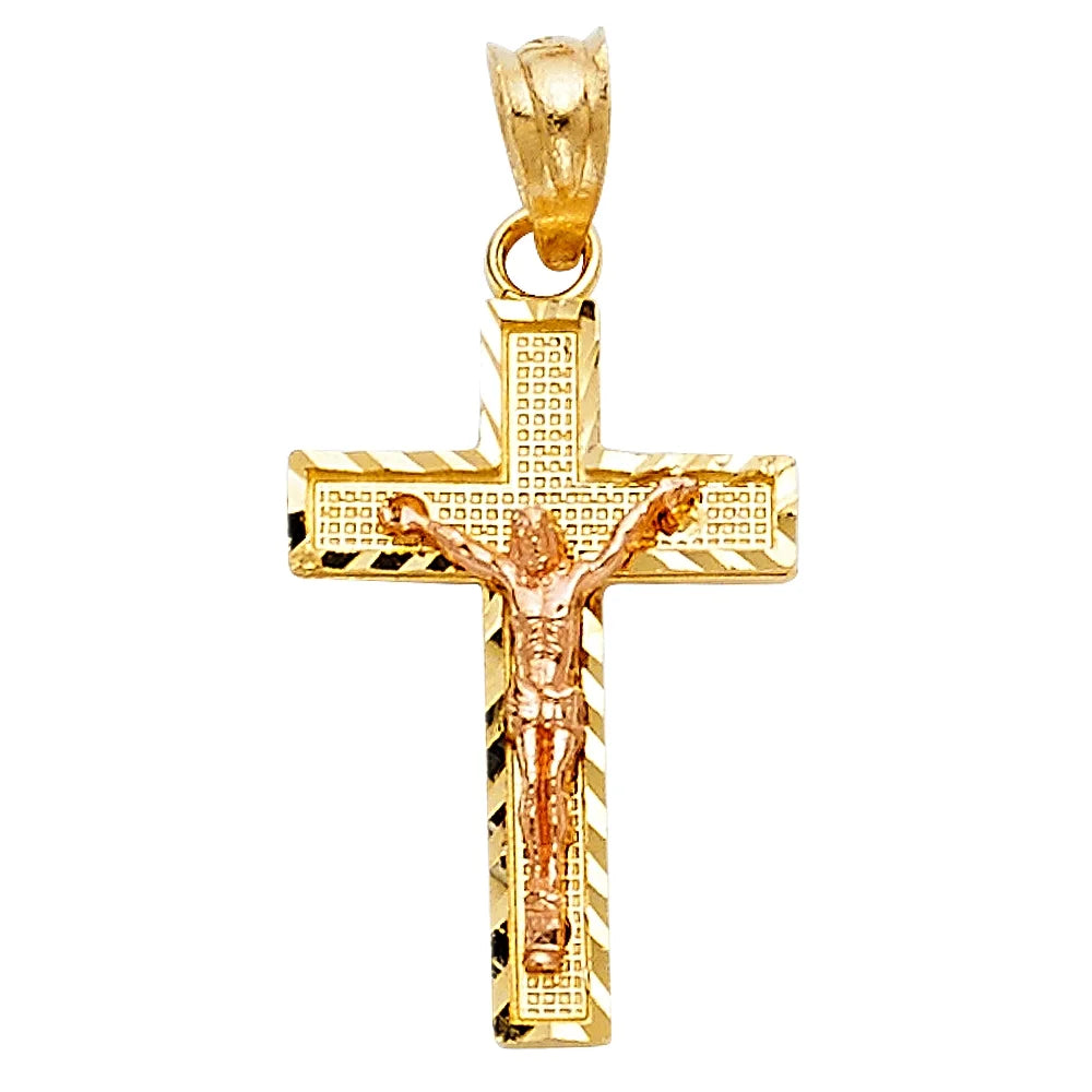 14K Two Tone Gold Jesus Crucifix Cross Pendant Q118080