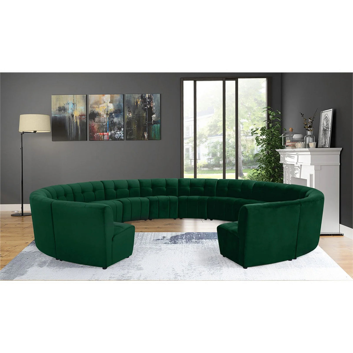 Green Velvet Upholstered Modular 14 Piece Sectional Sofa C3434