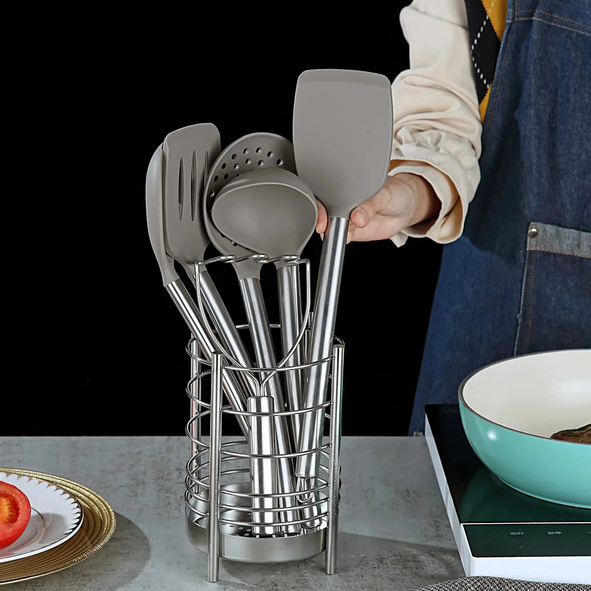 38 Pieces Silicone Kitchen Utensils Set With Stainless Steel Utensil Holder N7235
