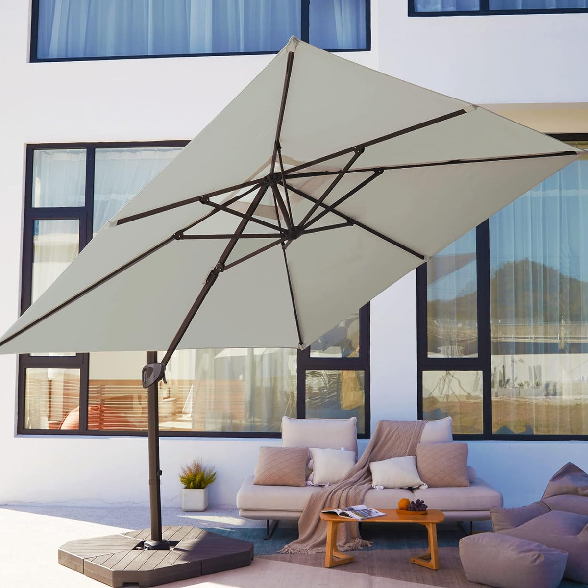 Beige 9x9 FT Square Cantilever Patio Umbrella with Aluminum Frame C50068