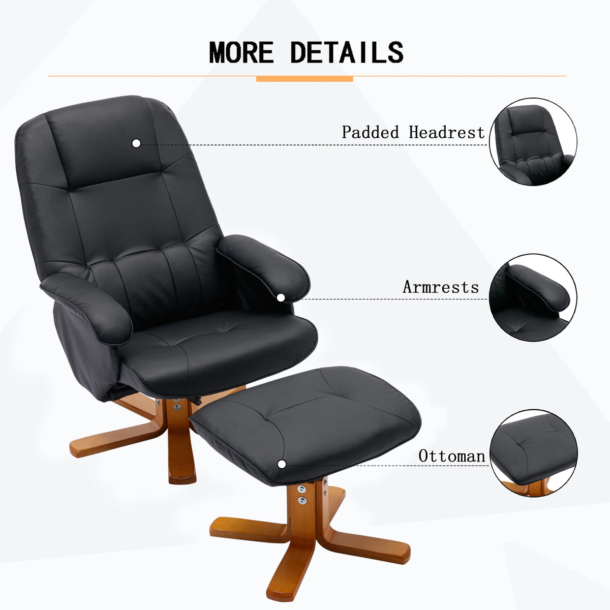 Beige Faux Leather Swivel Recliner Chair with Ottoman and Wood Base Z30321