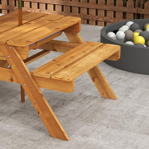 Kids Picnic Table with Foldable Umbrella, 3 in 1 Sand and Water Activity Table Y215