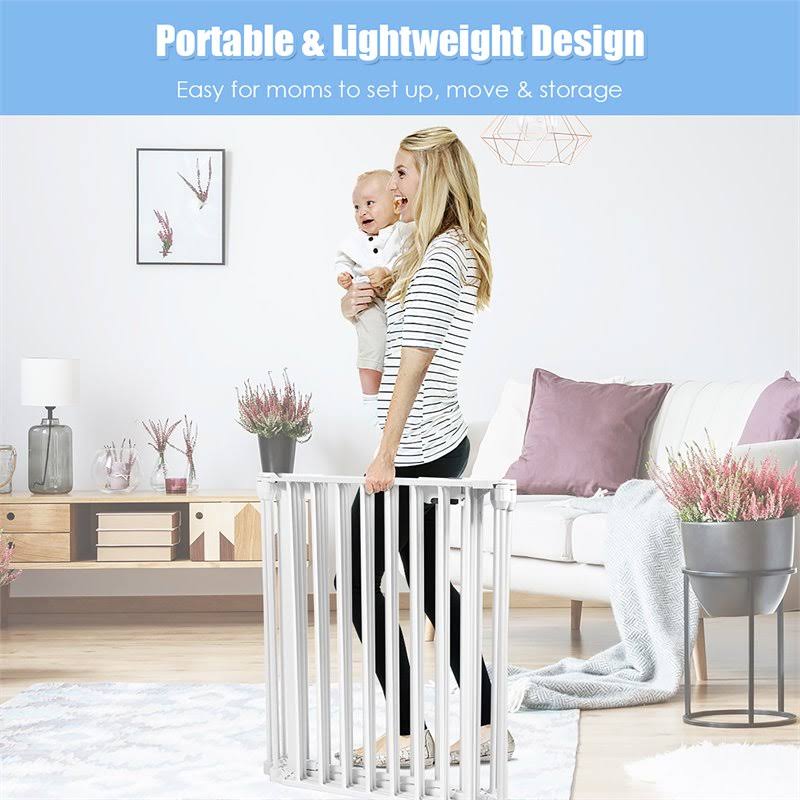 8 Panel Metal Gate Baby Pet Fence Playpen Barrier White C4562