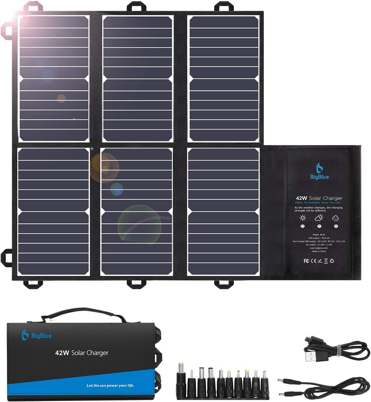 42W Portable Solar Charger with USB and DC Output U7220