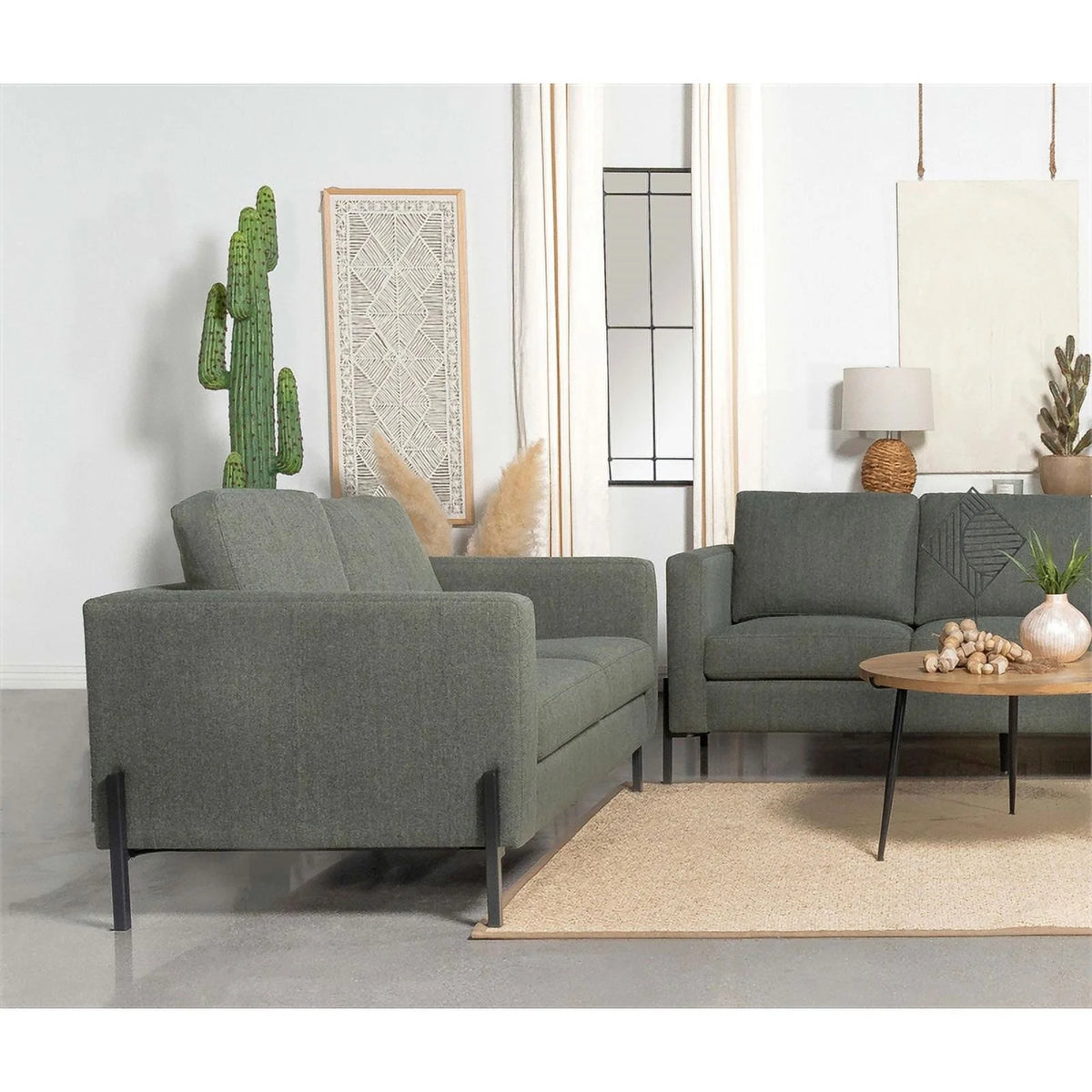 Sage Upholstered Fabric Loveseat with Track Arms R14523