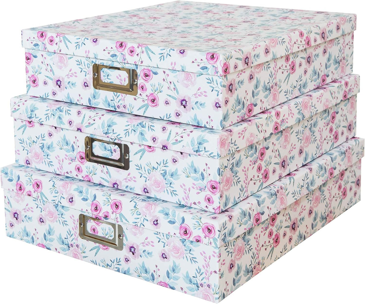Decorative Storage Cardboard Boxes with Lids, Set of 3 W36473
