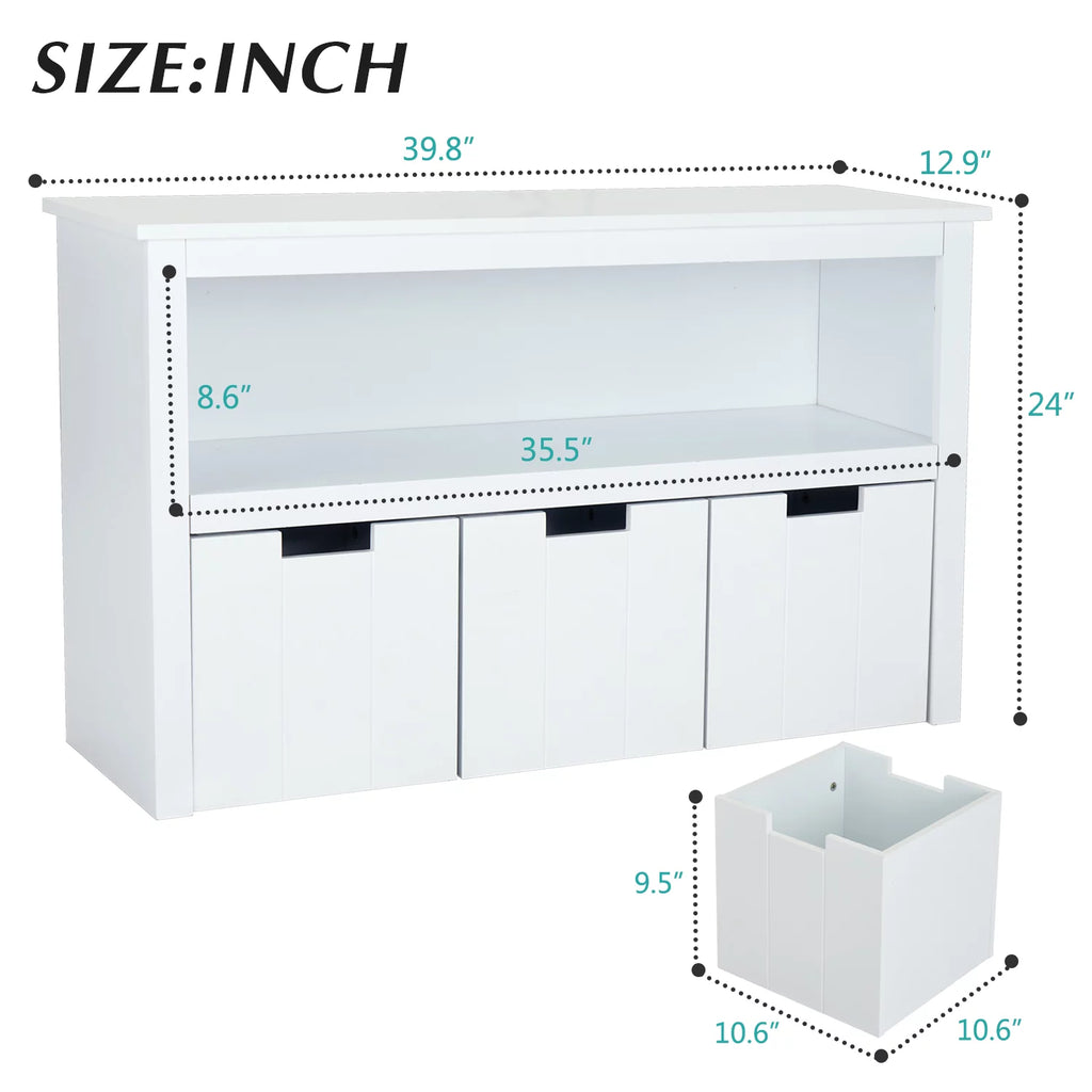 White Storage Cabinet with 3 Rolling Box Cubes and Large Shelf L698407