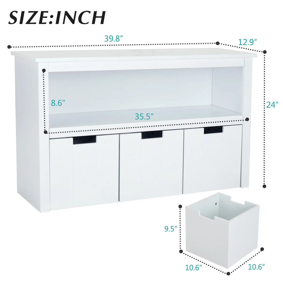 White Storage Cabinet with 3 Rolling Box Cubes and Large Shelf L698407