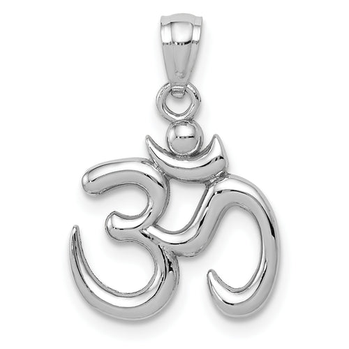 14K White Gold Om Symbol Pendant With 14K Yellow Gold Rope Chain 16" X25313